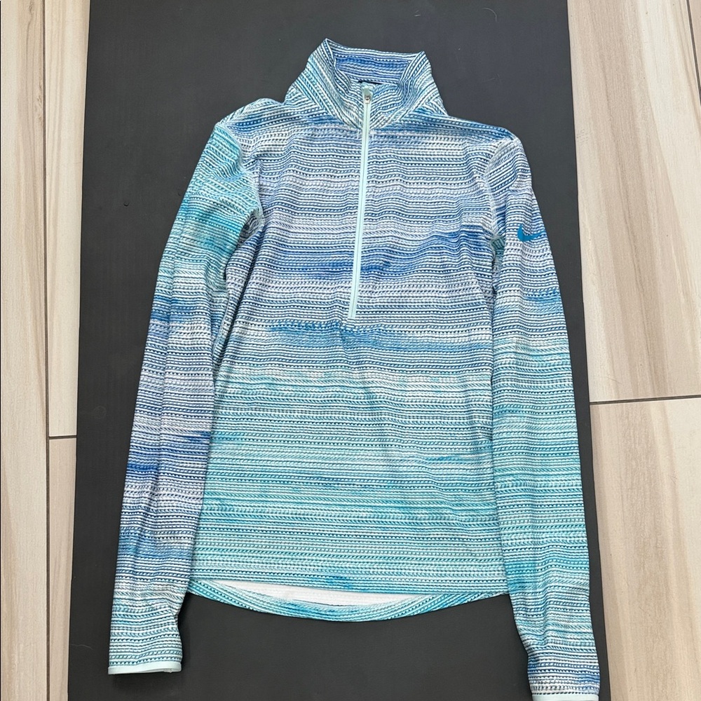 Nike Blue and White Striped Dri-FIT Pullover